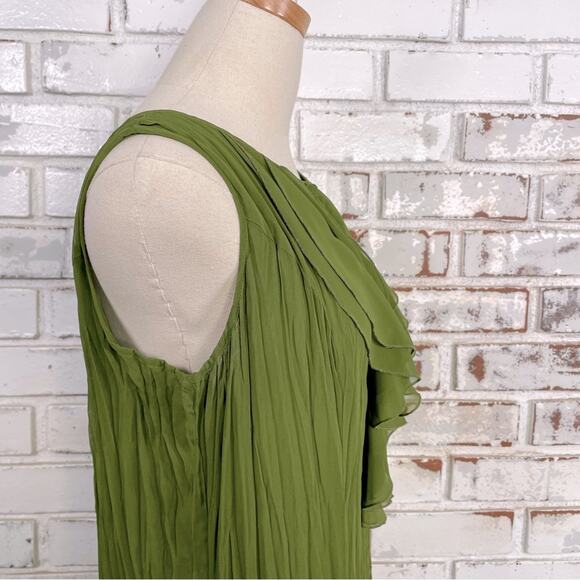 Argenti Spring Green Pleated Ruffle Bust Sleeveless Keyhole Midi Maxi Dress 4 - Picture 5 of 10
